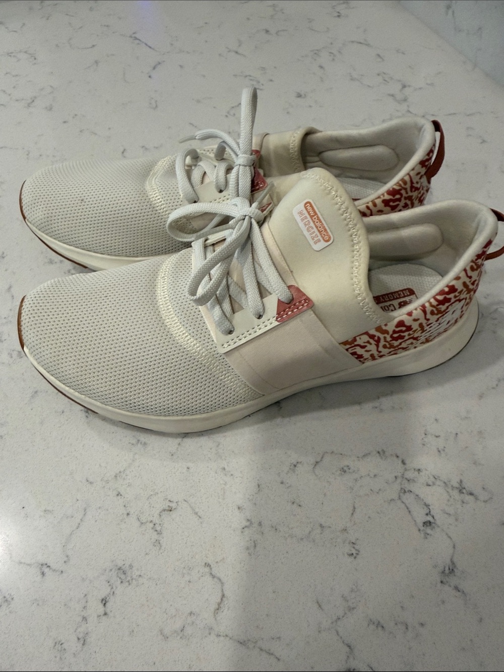 New Balance  Nergize White Slip-On Sneakers with Red Accent